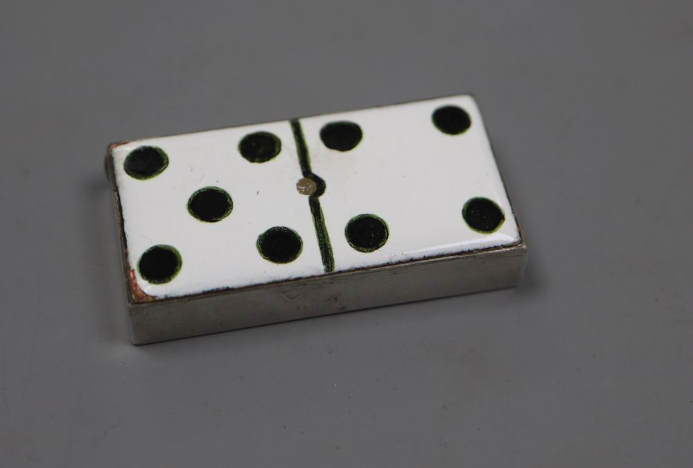 A late Victorian novelty silver and enamel vesta case, modelled as a domino, Thomas Johnson II, London, 1881, 47mm, gross 33.1 grams